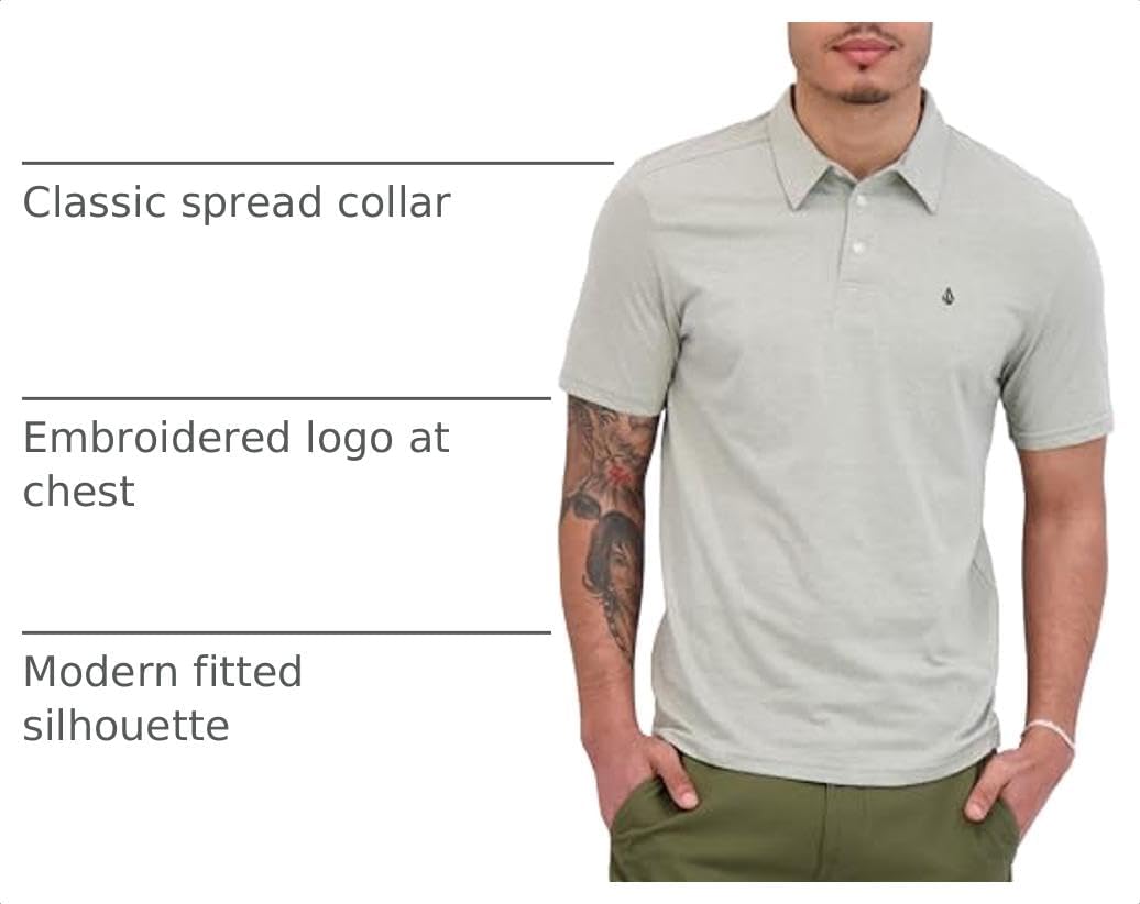 Volcom Short Sleeve Polo Shirt – Classic Fit, Soft Cotton Blend, Modern Casual Style Heather Grey