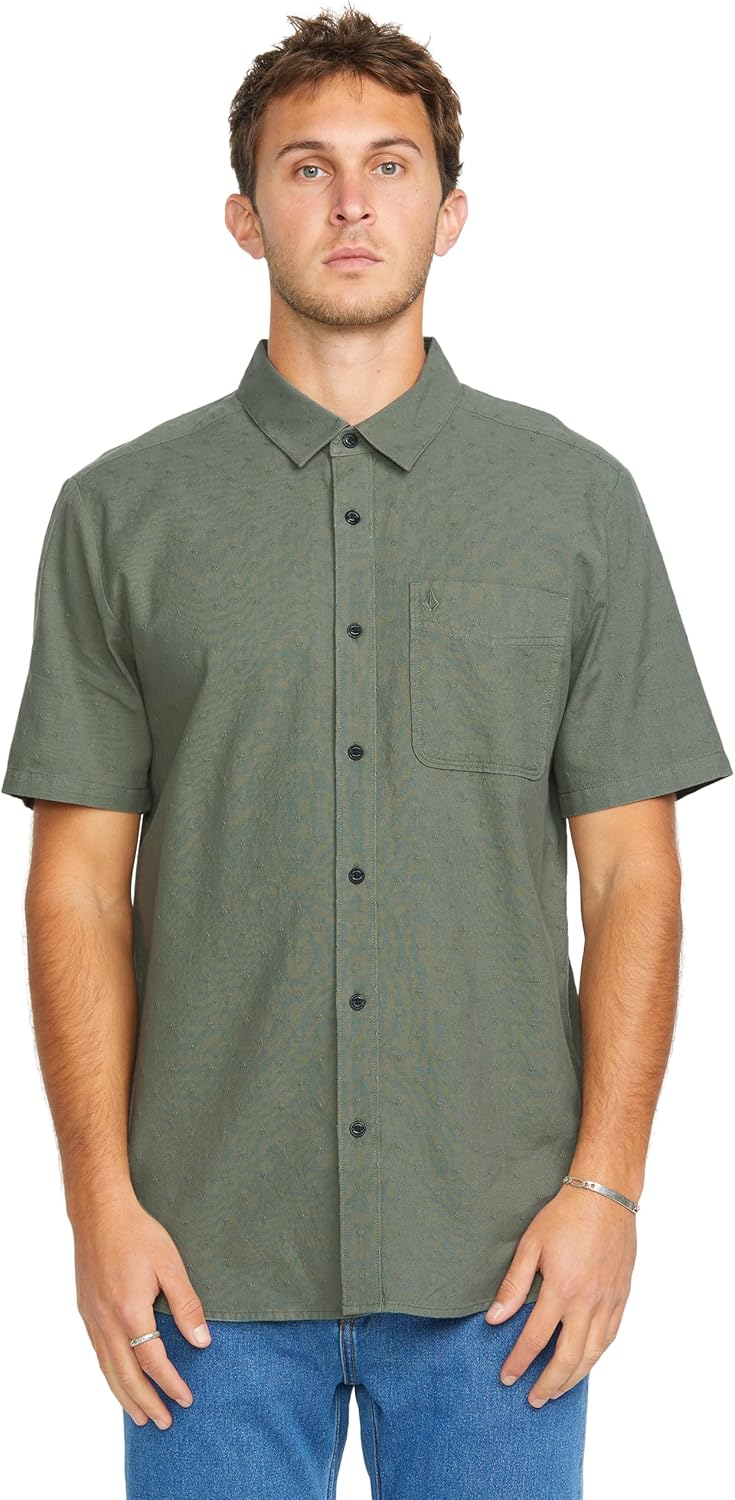 Volcom Men's Date Knight Short Sleeve Classic Fit Button Down Shirt Light Olive