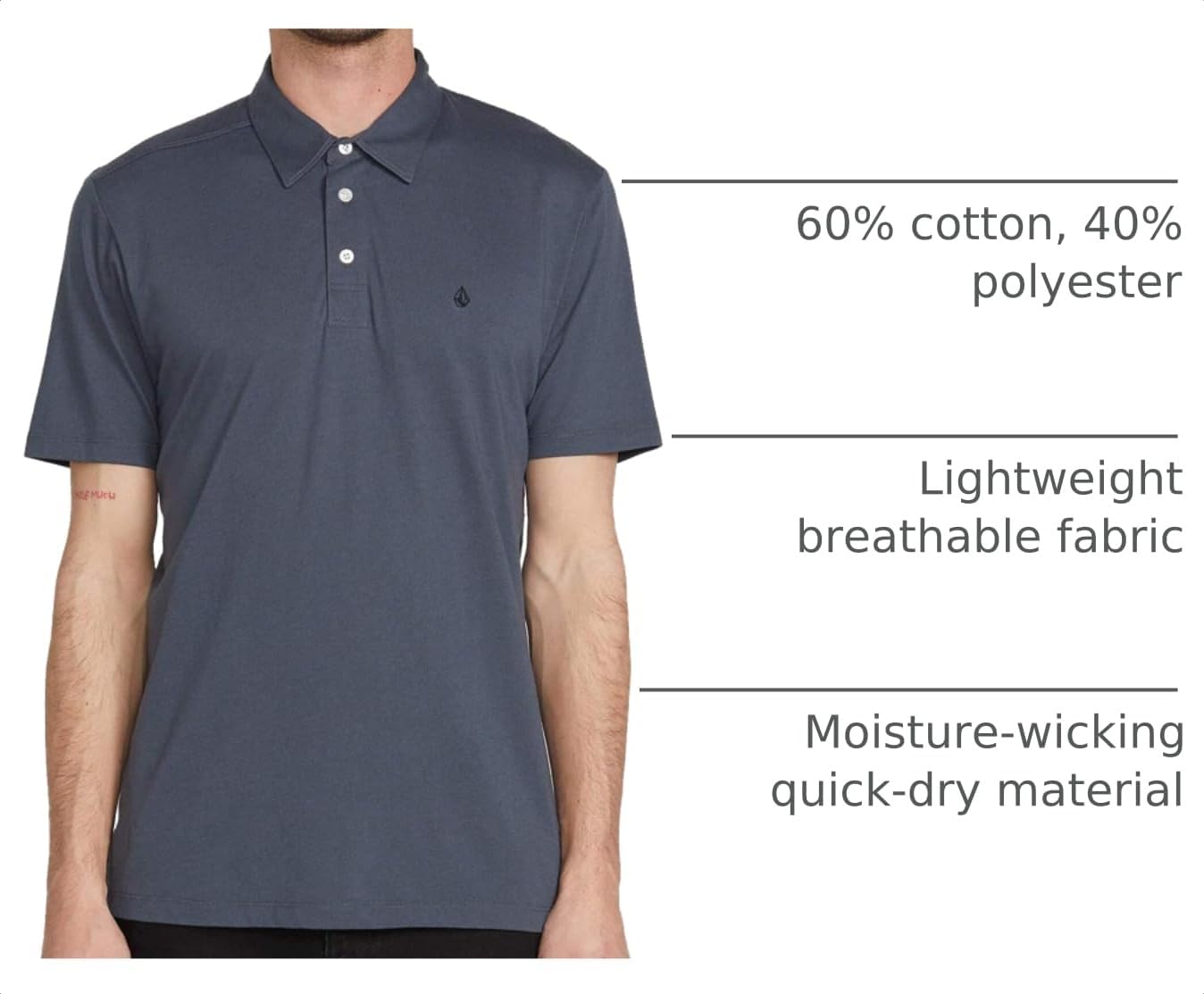 Volcom Short Sleeve Polo Shirt – Classic Fit, Soft Cotton Blend, Modern Casual Style Charcoal