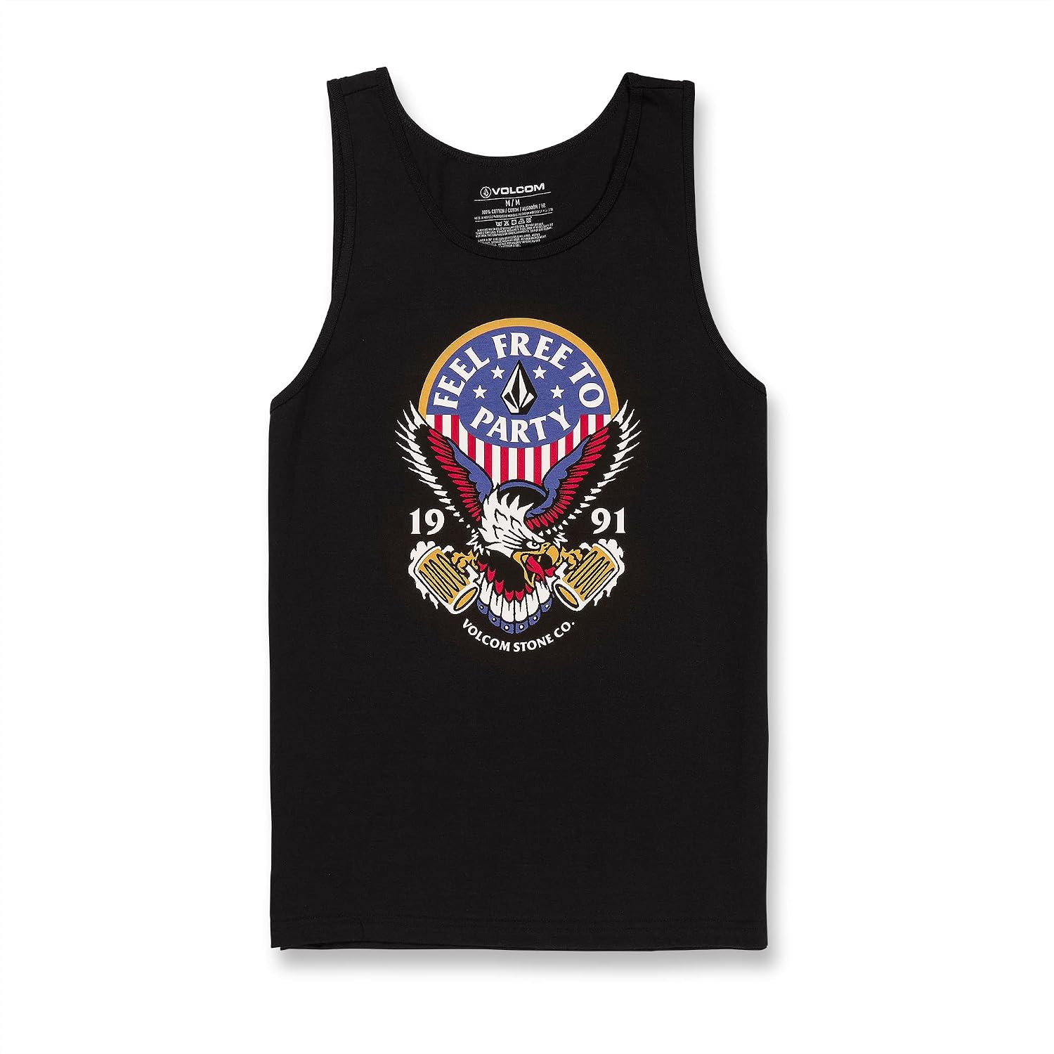Volcom Men's Graphic Tank Top – Soft Cotton Sleeveless Shirt with Logo Print Black Eagle