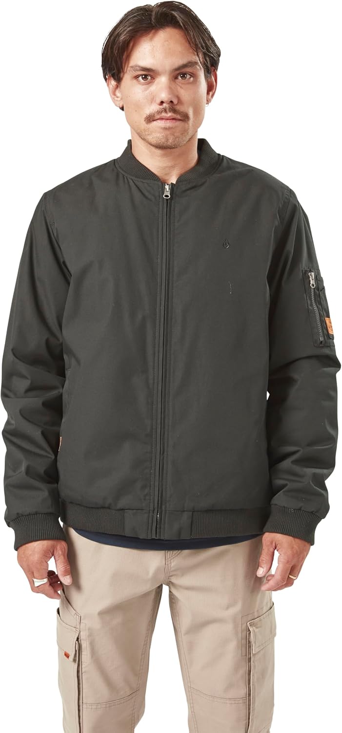 Volcom Men's Workwear Bomber Jacket – Water-resistant Insulated Canvas Jacket Sleeve Pocket initial