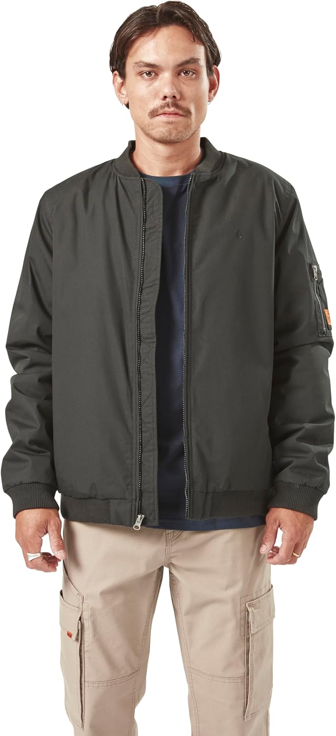 Volcom Men's Workwear Bomber Jacket – Water-resistant Insulated Canvas Jacket Sleeve Pocket initial
