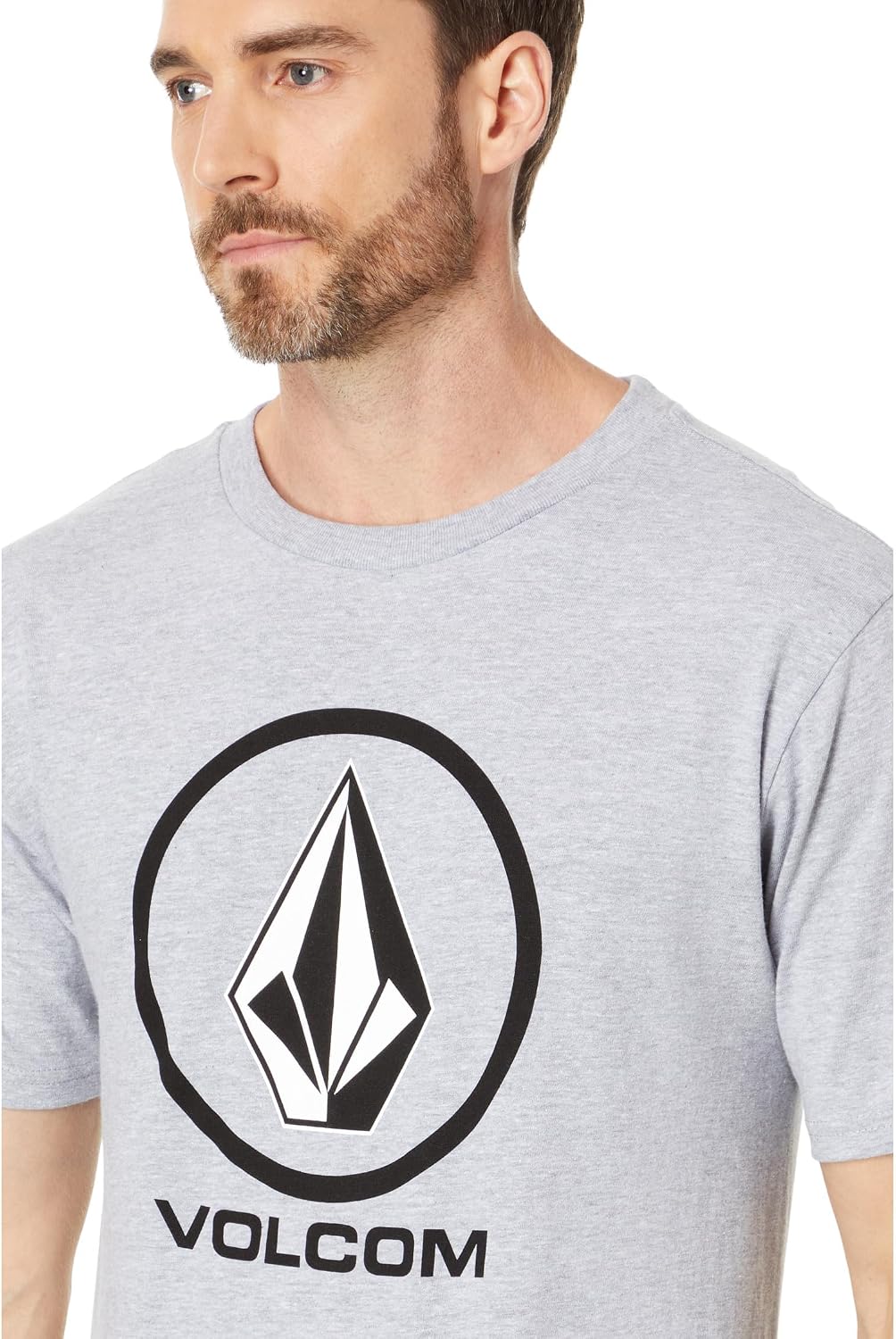 Volcom Men's Stone Fill Short Sleeve T-Shirt – Crewneck Graphic Tee Heather Grey