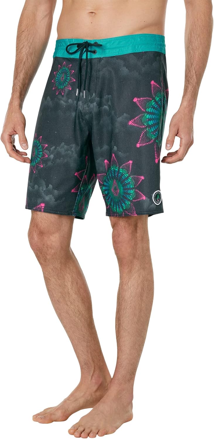 Volcom Men's 18" Boardshorts – Stretch Swim Trunks with Drawstring Waist and Back Flap Pocket Jet