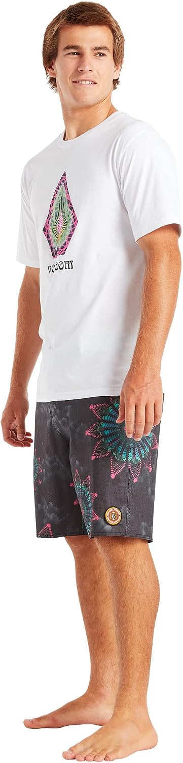 Volcom Men's 18" Boardshorts – Stretch Swim Trunks with Drawstring Waist and Back Flap Pocket Jet