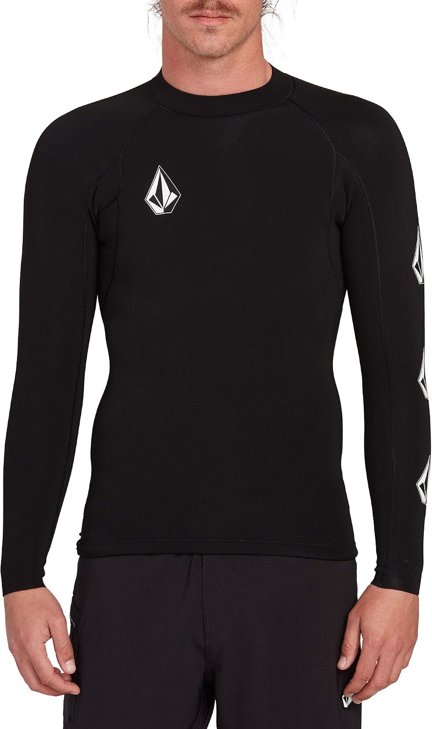 Volcom Men's Compression Fit Long Sleeve Rashguard – UPF 50+ Sun Protection, Quick-Dry Performance Shirt Caviar