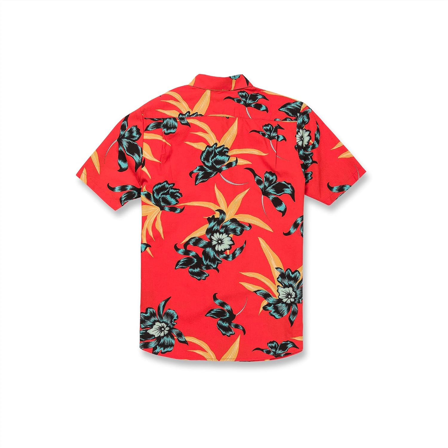 Volcom Men's Regular Marble Floral Short Sleeve Button Down Hawaiian Shirt Red Orange