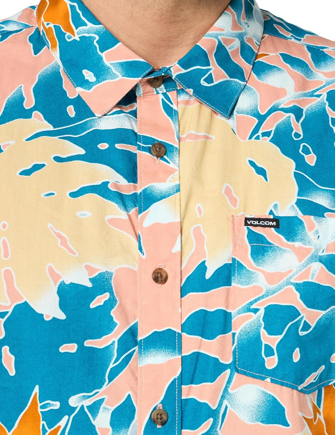 Volcom Men's Regular Marble Floral Short Sleeve Button Down Hawaiian Shirt Salmon
