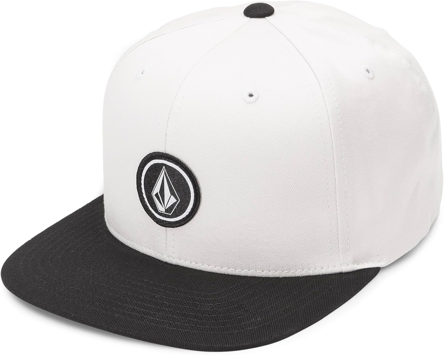 Volcom Men's Quarter Twill Snapback Hat – 6-Panel Adjustable Cap with Stone Logo Patch Whitecap