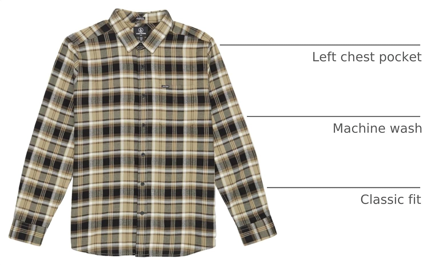 Volcom Men's Caden Plaid Long Sleeve Khaki
