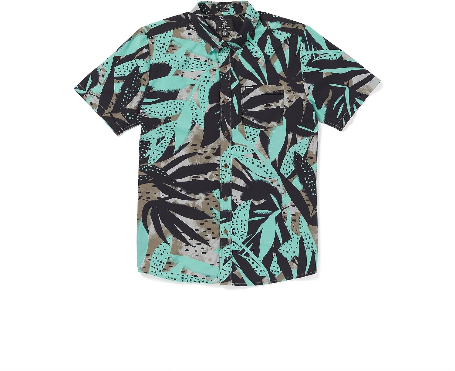 Volcom Men's Regular Marble Floral Short Sleeve Button Down Hawaiian Shirt Dusty Aqua