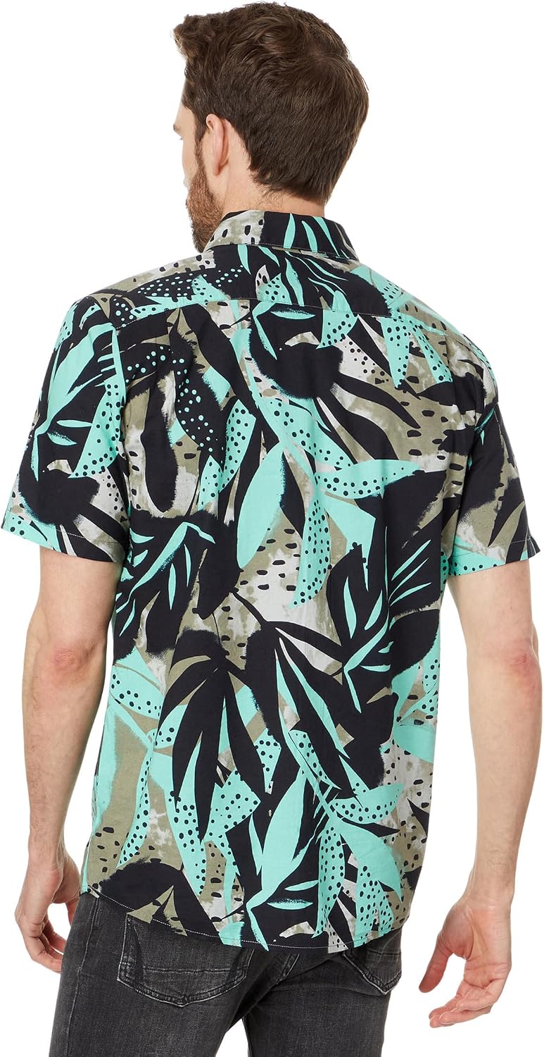 Volcom Men's Regular Marble Floral Short Sleeve Button Down Hawaiian Shirt Dusty Aqua