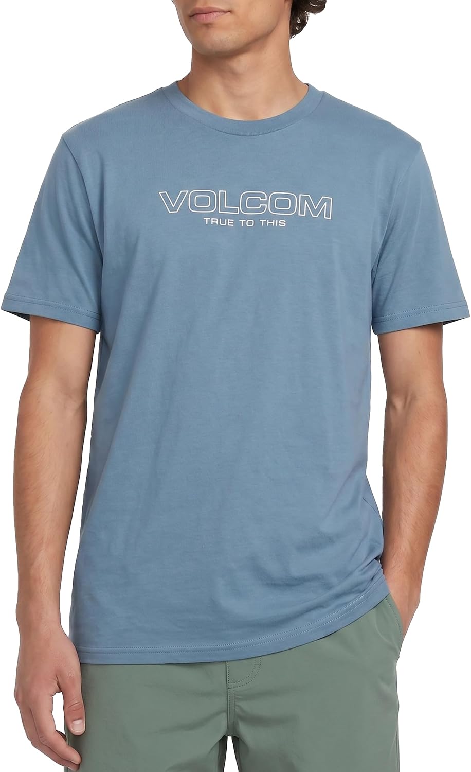 Volcom Men's Stone Fill Short Sleeve T-Shirt – Crewneck Graphic Tee Steel Blue