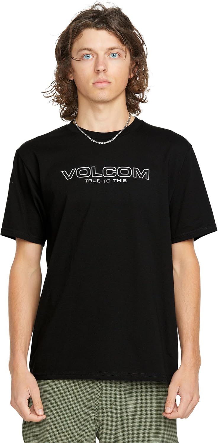 Volcom Men's Stone Fill Short Sleeve T-Shirt – Crewneck Graphic Tee Black Newro