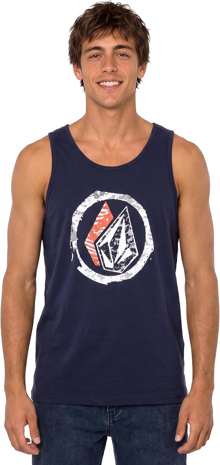 Volcom Men's Graphic Tank Top – Soft Cotton Sleeveless Shirt with Logo Print Navy Fourth