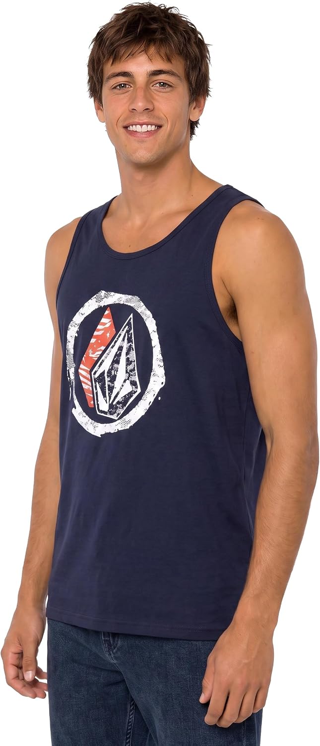 Volcom Men's Graphic Tank Top – Soft Cotton Sleeveless Shirt with Logo Print Navy Fourth