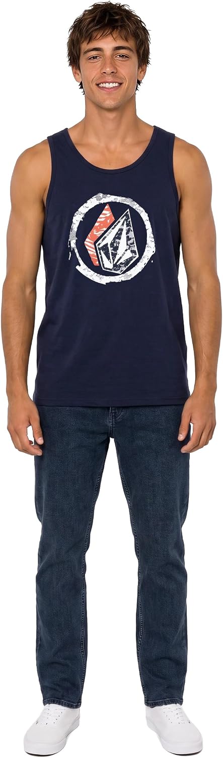Volcom Men's Graphic Tank Top – Soft Cotton Sleeveless Shirt with Logo Print Navy Fourth