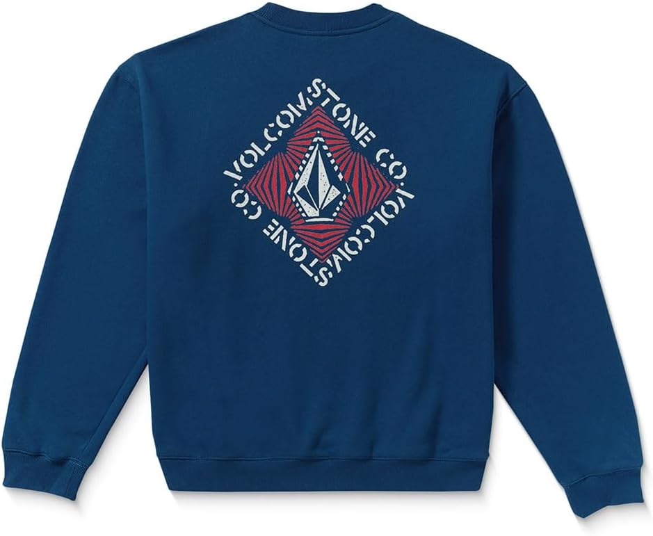 Volcom mens Roundabout Crew Fleece Sweatshirt – Soft Midweight Pullover Ribbed Cuffs Cosmic Blue