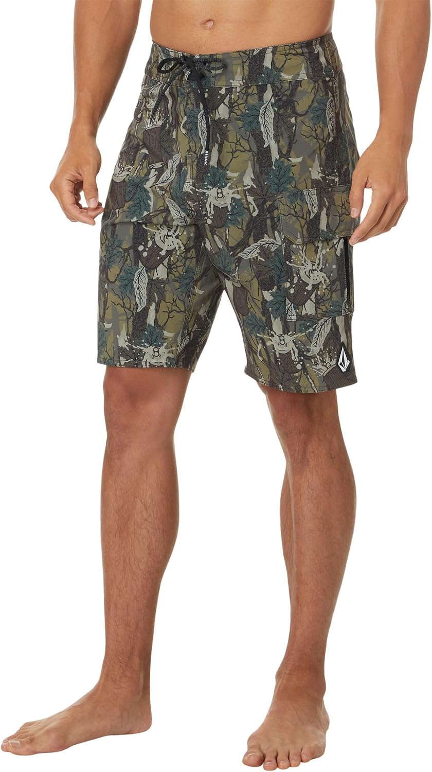 Volcom Men's 16" Elastic Waist Swim Trunks- Stretchable, UPF 50+, Quick Dry Swim Bottoms Camouflage Stone