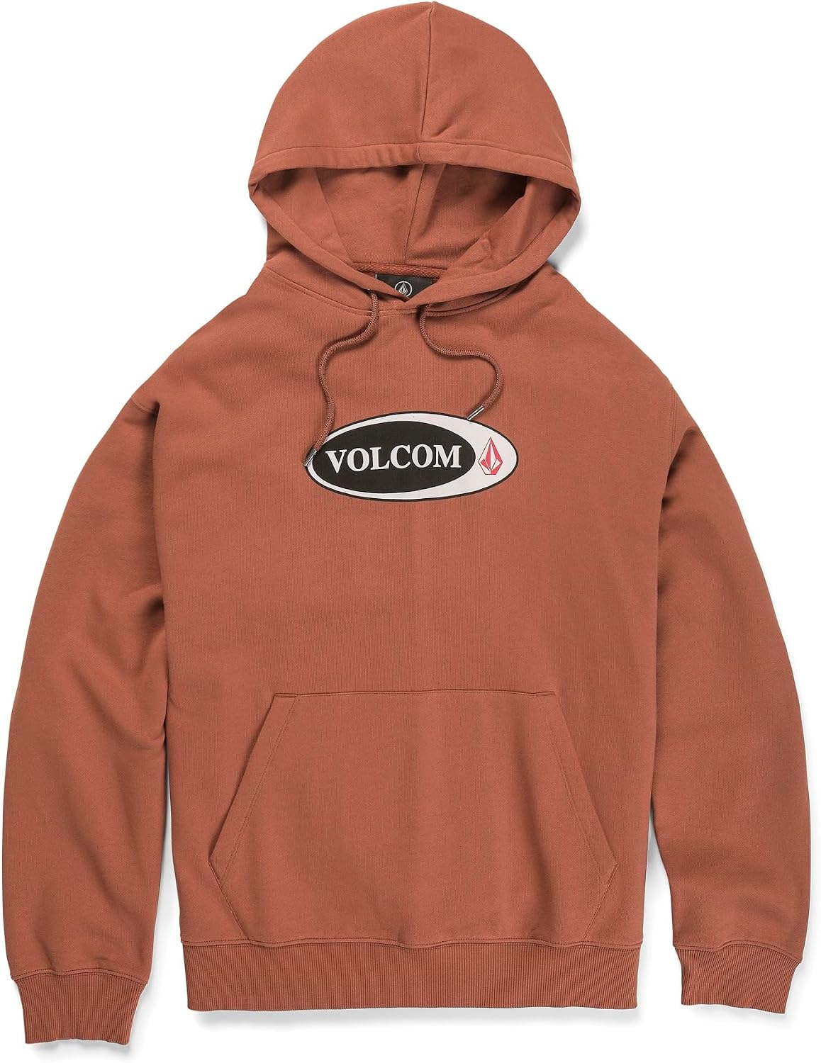 Volcom Men's Pullover Logo Fleece Hooded Sweatshirt – Soft Brushed Interior, Classic Fit, Kangaroo Pocket, Ribbed Cuffs & Hem Rust