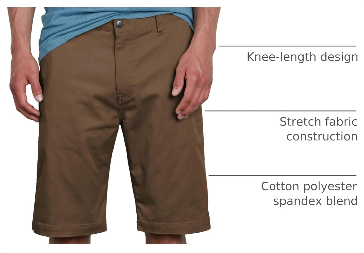 Volcom Men's Vmonty Stretch 22 Chino Shorts – Casual Everyday Wear, Relaxed Fit Mushroom