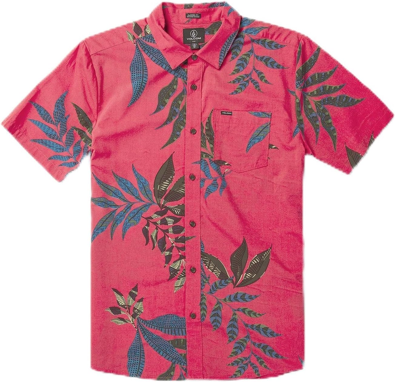 Volcom Men's Regular Marble Floral Short Sleeve Button Down Hawaiian Shirt Washed Ruby