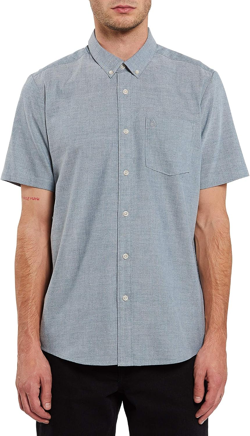 Volcom Men's Everett Oxford Short Sleeve Button Down Woven Shirt Rincon Blue