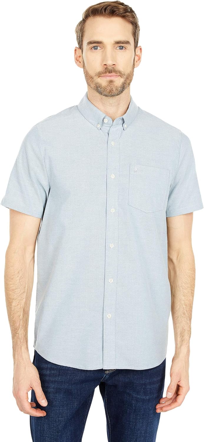 Volcom Men's Everett Oxford Short Sleeve Button Down Woven Shirt Rincon Blue