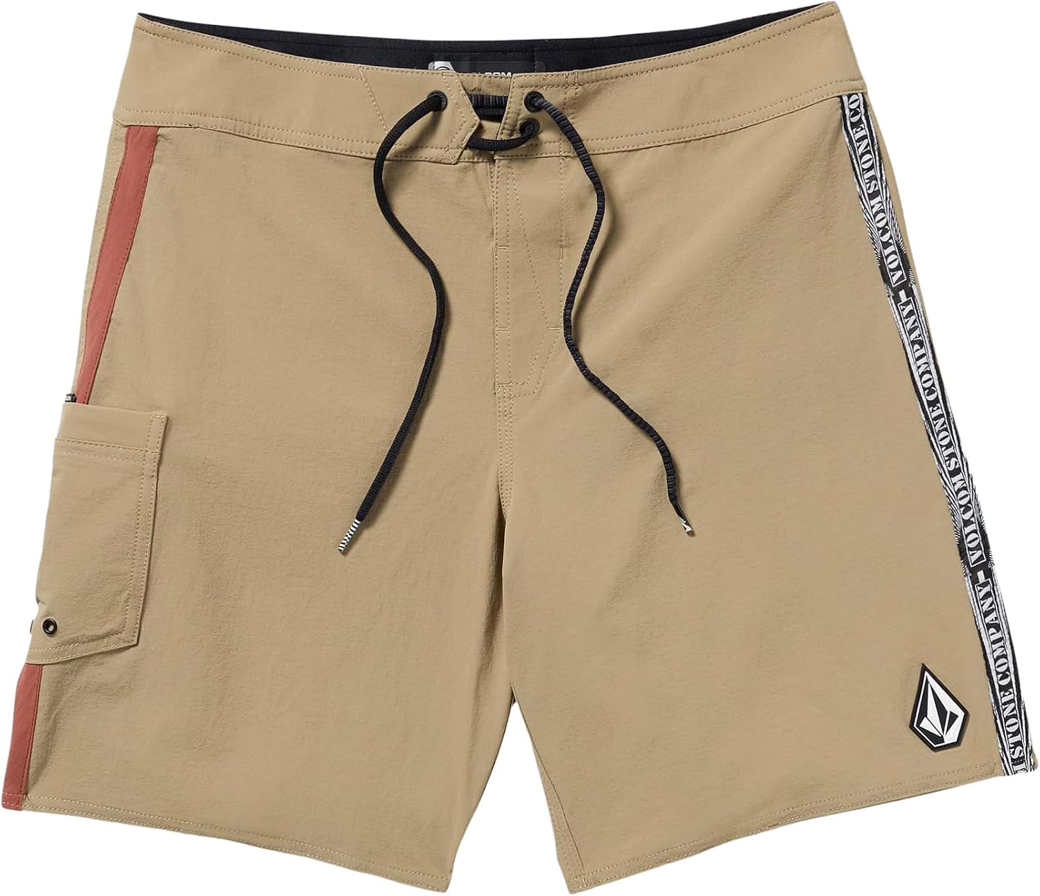 Volcom Men's 18" Boardshorts – Stretch Swim Trunks with Drawstring Waist and Back Flap Pocket Khaki
