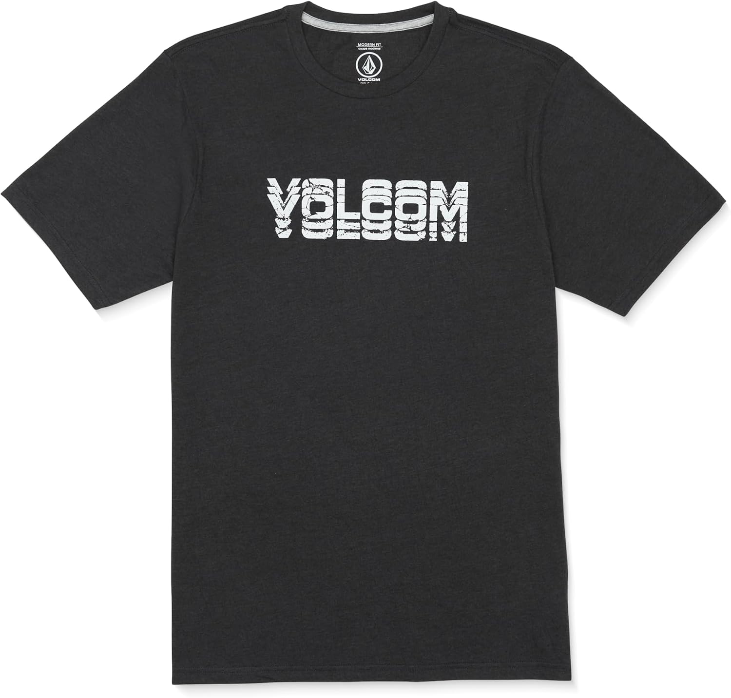Volcom Men's Stone Fill Short Sleeve T-Shirt – Crewneck Graphic Tee Washed Black Heather