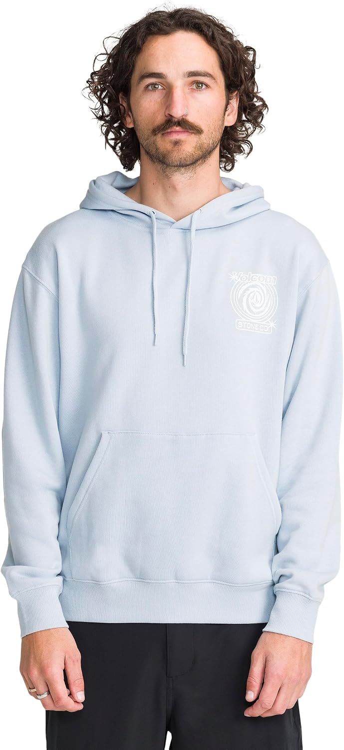 Volcom Men's Pullover Logo Fleece Hooded Sweatshirt – Soft Brushed Interior, Classic Fit, Kangaroo Pocket, Ribbed Cuffs & Hem Carolina Blue