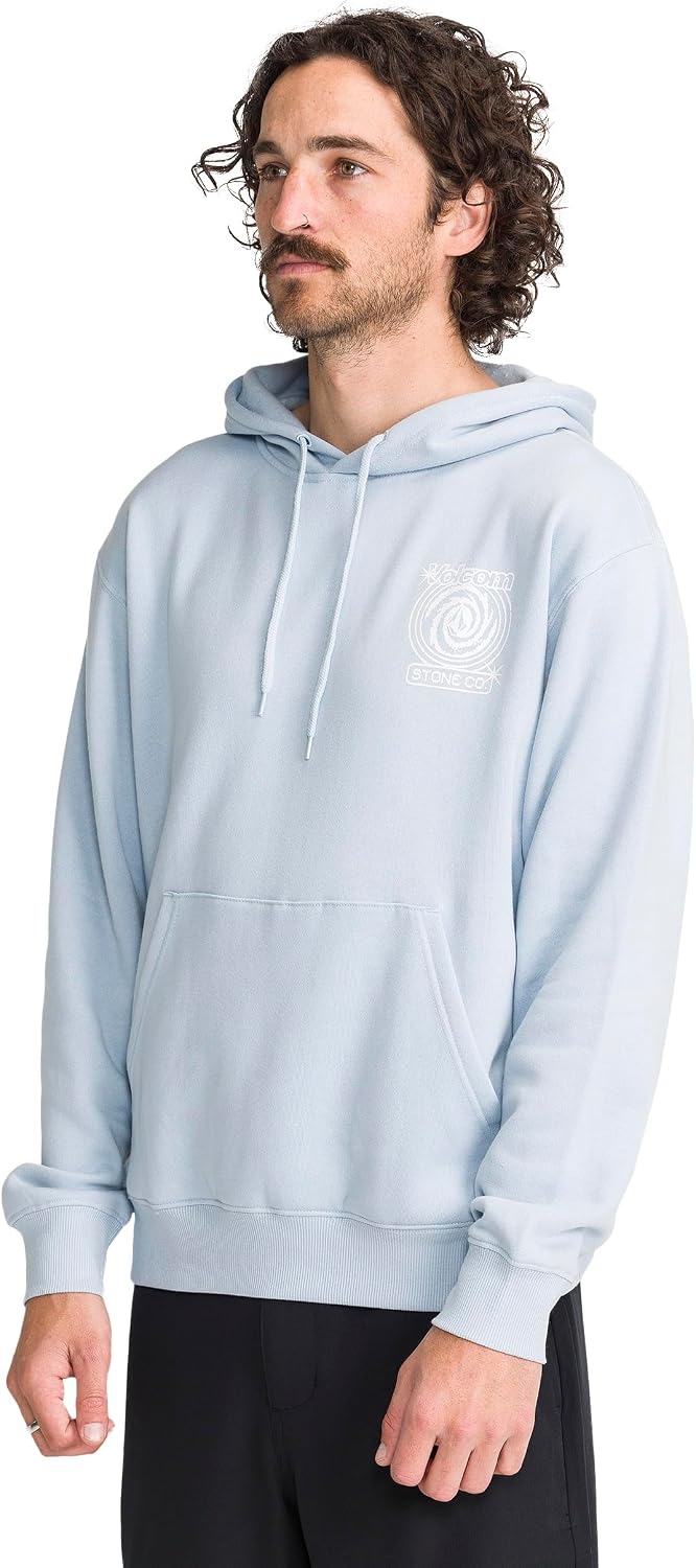 Volcom Men's Pullover Logo Fleece Hooded Sweatshirt – Soft Brushed Interior, Classic Fit, Kangaroo Pocket, Ribbed Cuffs & Hem Carolina Blue