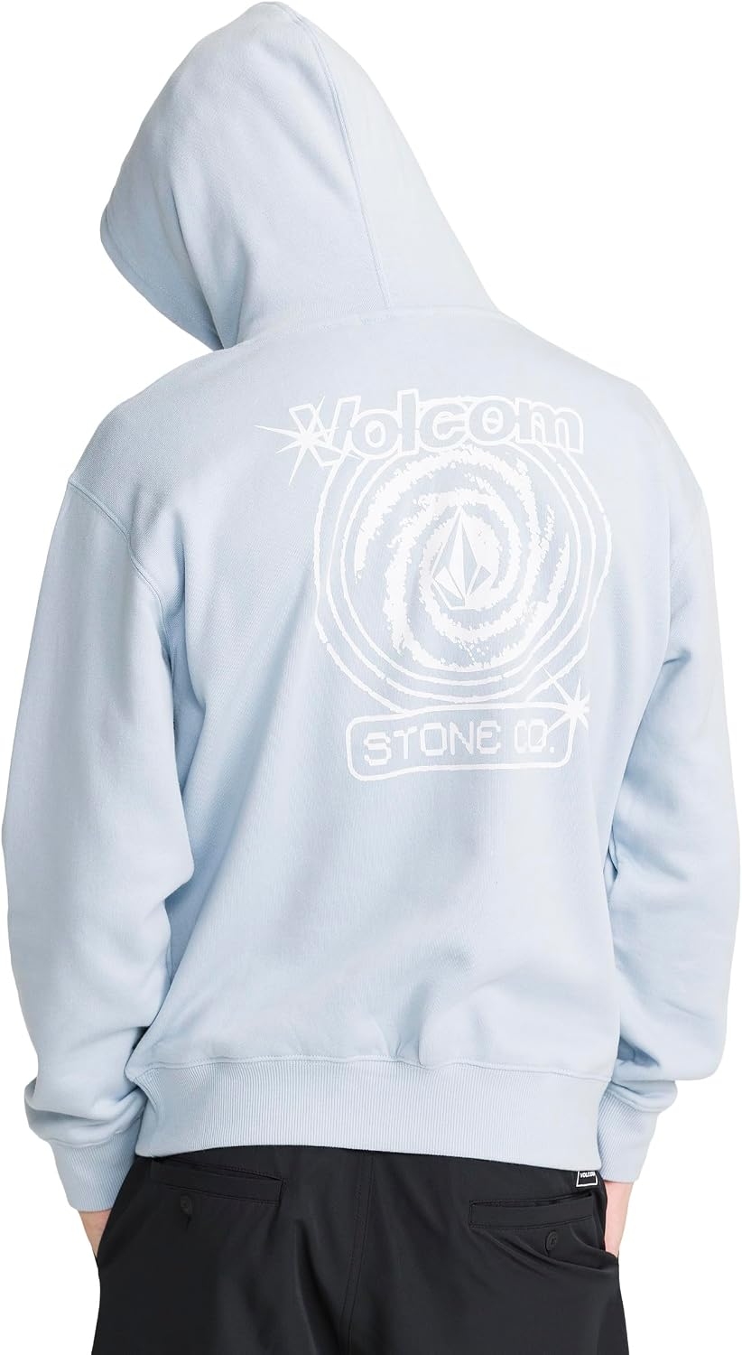 Volcom Men's Pullover Logo Fleece Hooded Sweatshirt – Soft Brushed Interior, Classic Fit, Kangaroo Pocket, Ribbed Cuffs & Hem Carolina Blue