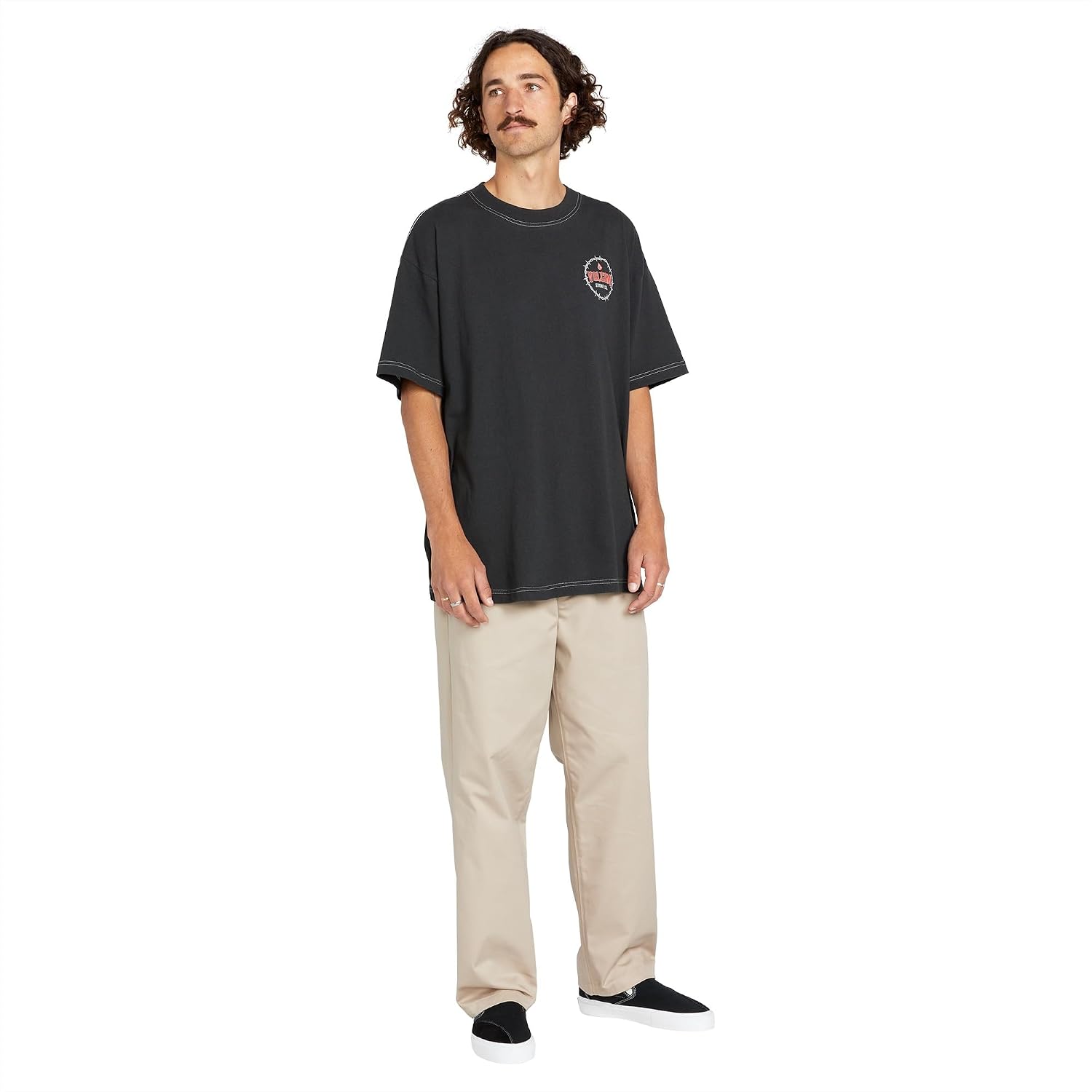 Volcom Men's Frickin Skate Loose Baggy Fit Chino Pants – Relaxed Tapered 17″ Leg Opening, 30″ Inseam Light Khaki