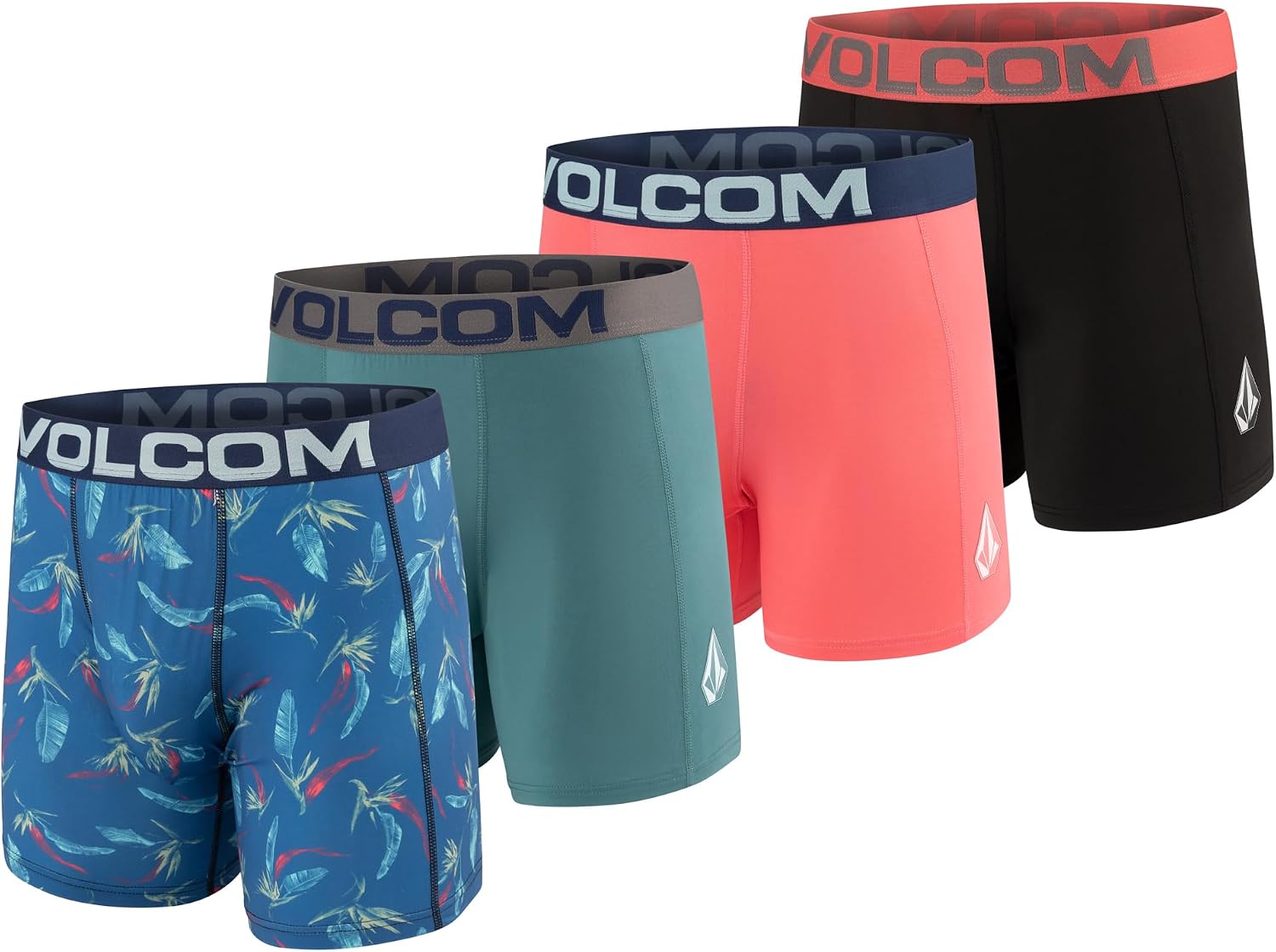 Volcom Mens Boxer Briefs Poly Spandex Performance Boxer Briefs Underwear with Comfort Flex Side Panel- Sleek Modern Look NavyCyanCoralBlack