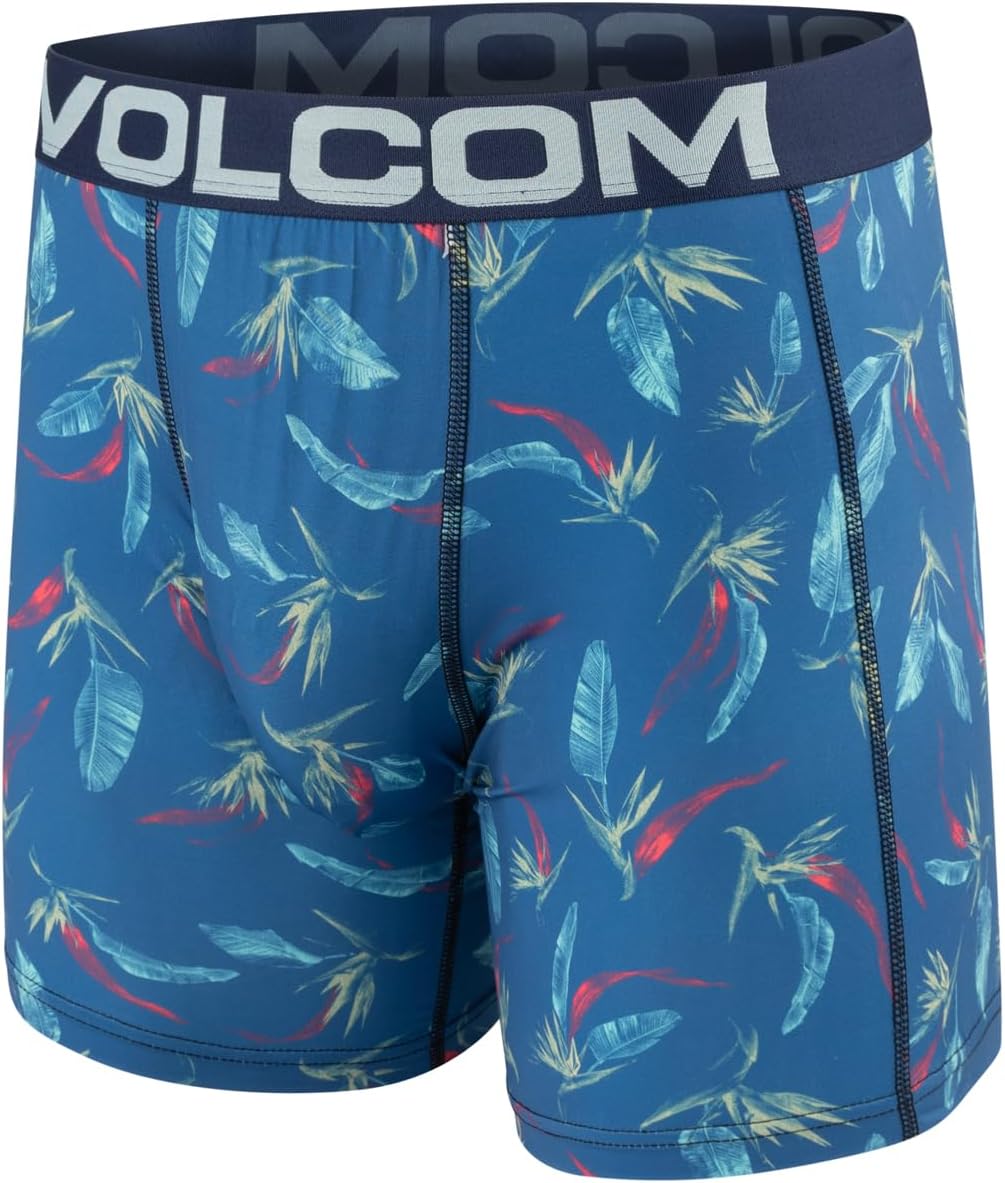 Volcom Mens Boxer Briefs Poly Spandex Performance Boxer Briefs Underwear with Comfort Flex Side Panel- Sleek Modern Look NavyCyanCoralBlack