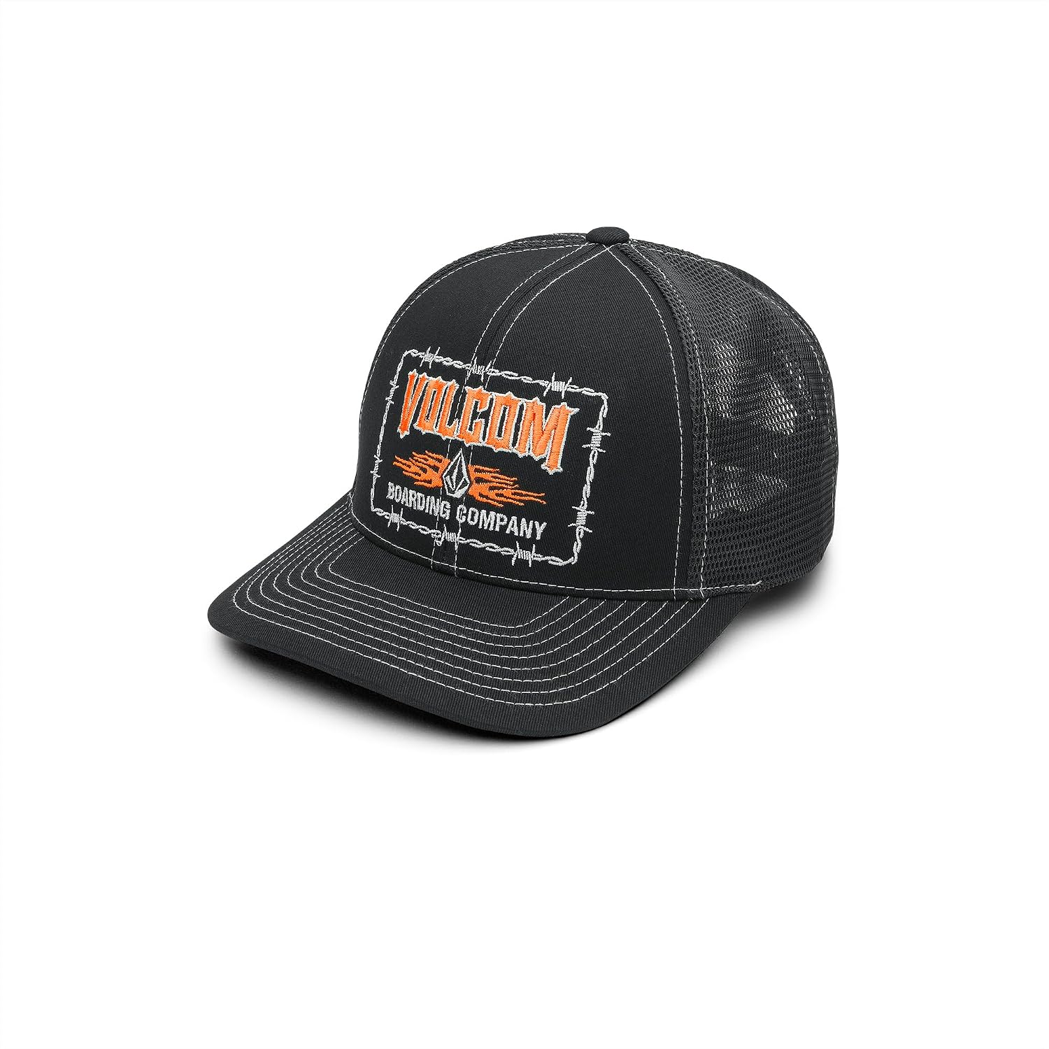 Volcom Men's Mesh Trucker Hat - Adjustable Snapback Cap, Breathable Structured Front Panel Black Barb