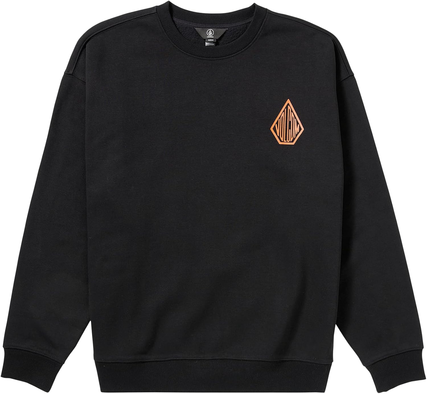 Volcom mens Roundabout Crew Fleece Sweatshirt – Soft Midweight Pullover Ribbed Cuffs Black Black