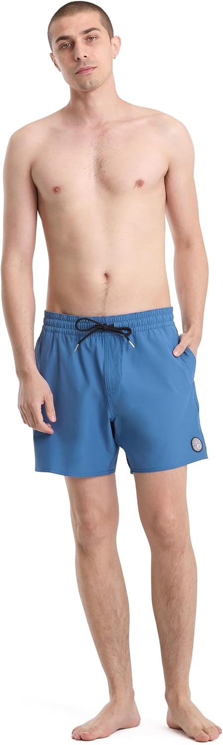 Volcom Men's 16" Elastic Waist Swim Trunks- Stretchable, UPF 50+, Quick Dry Swim Bottoms Blueberry
