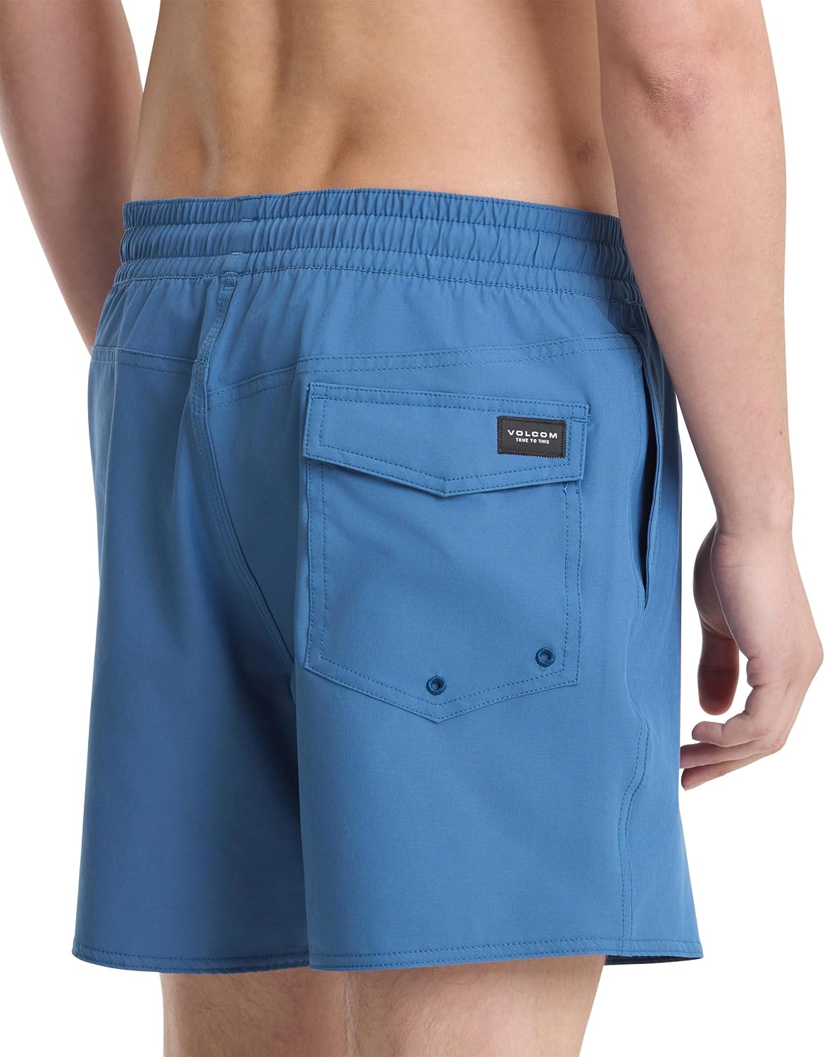 Volcom Men's 16" Elastic Waist Swim Trunks- Stretchable, UPF 50+, Quick Dry Swim Bottoms Blueberry