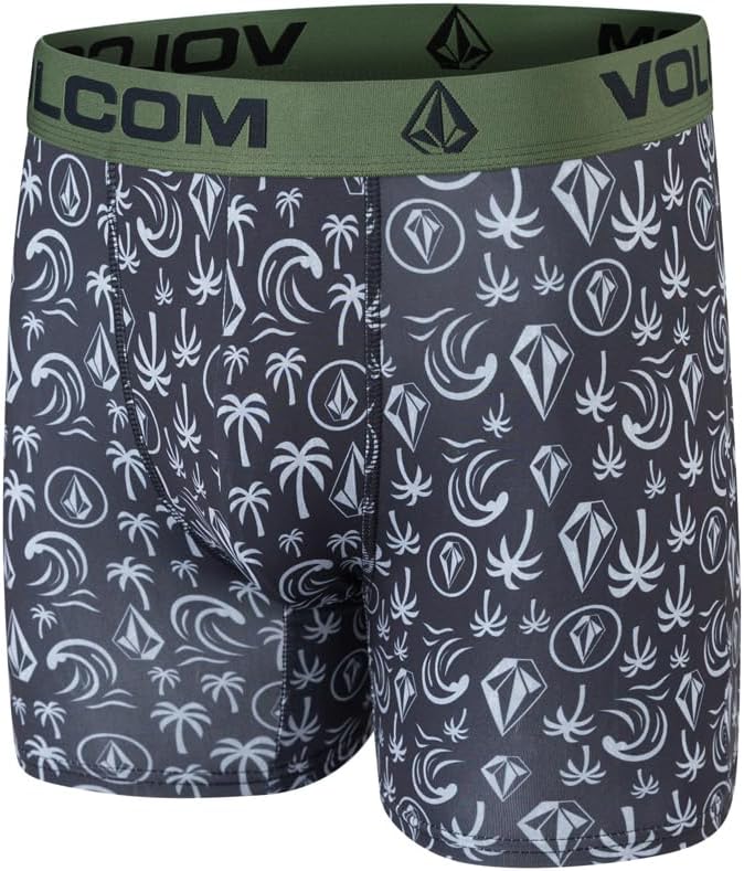 Volcom Mens Boxer Briefs 3 Pack Poly Spandex Performance FLY-LESS Support Boxer Briefs Underwear BlackCamouflageBrown
