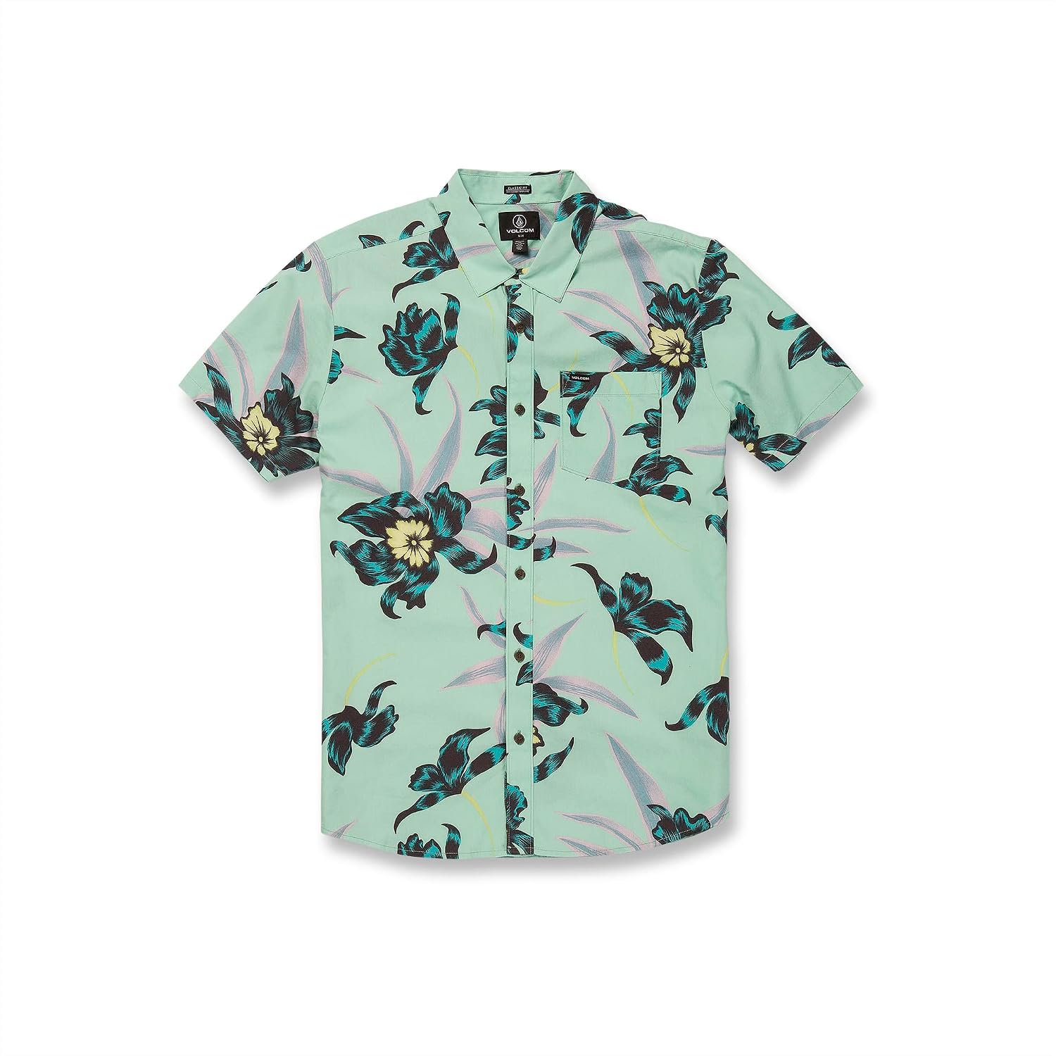 Volcom Men's Regular Marble Floral Short Sleeve Button Down Hawaiian Shirt Ice