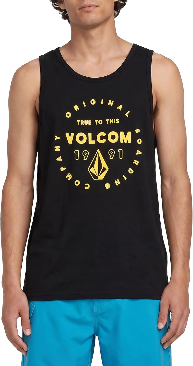 Volcom Men's Graphic Tank Top – Soft Cotton Sleeveless Shirt with Logo Print Black Mortis