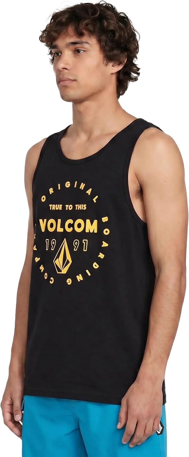 Volcom Men's Graphic Tank Top – Soft Cotton Sleeveless Shirt with Logo Print Black Mortis