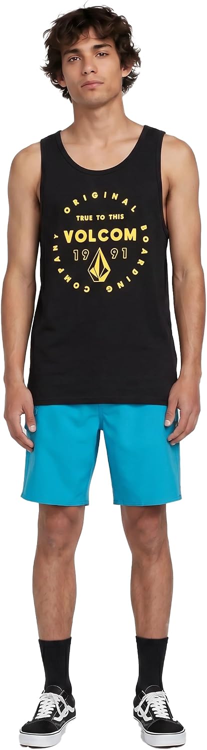 Volcom Men's Graphic Tank Top – Soft Cotton Sleeveless Shirt with Logo Print Black Mortis