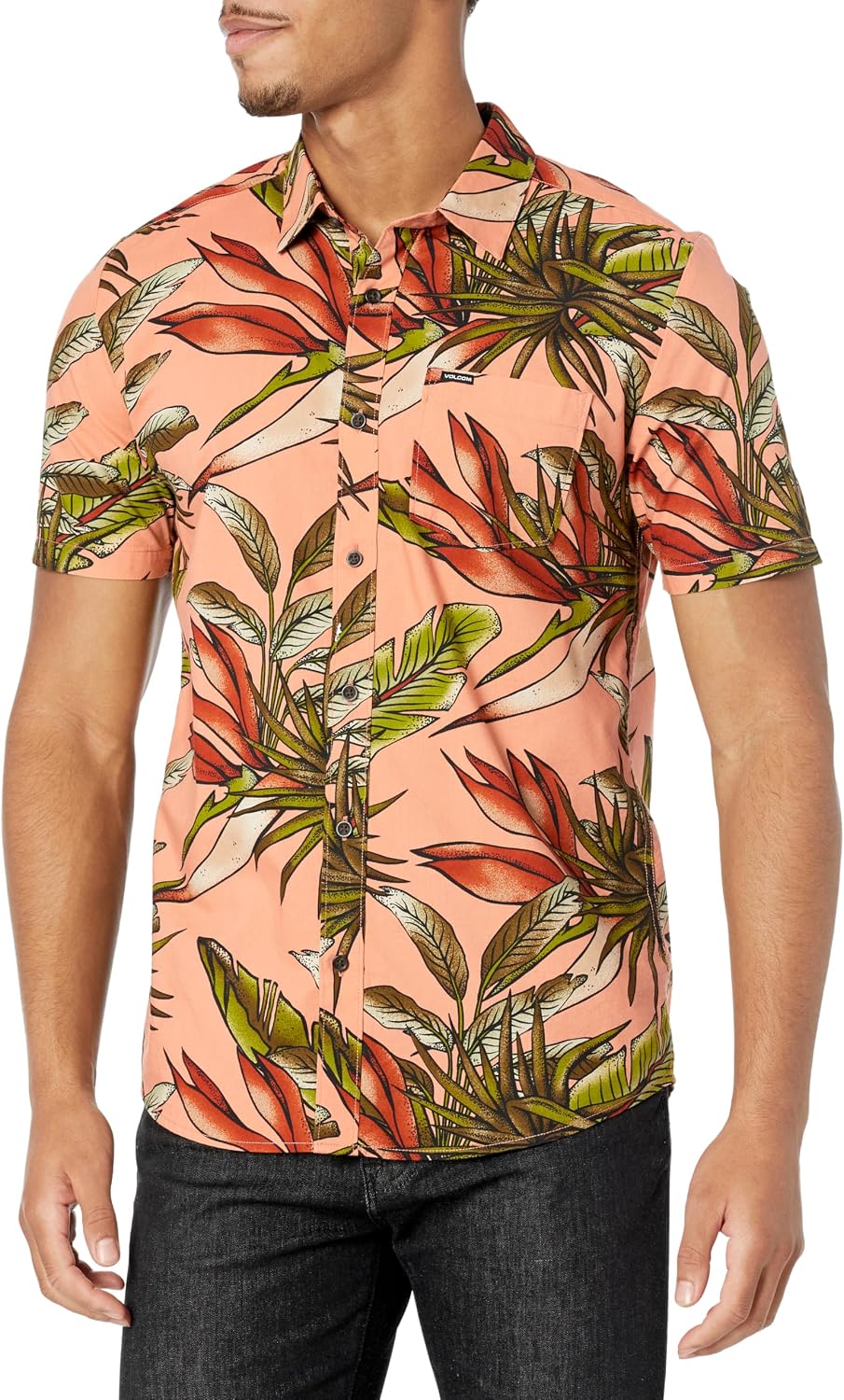 Volcom Men's Regular Marble Floral Short Sleeve Button Down Hawaiian Shirt Sanddune