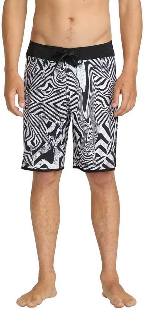 Volcom Men's 19" Mod-Tech Board Shorts- Performance UPF 50+ Sun Protection Quick-Dry Swim Bottoms White Black