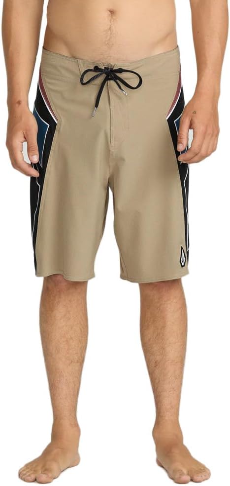 Volcom Men's 16" Elastic Waist Swim Trunks- Stretchable, UPF 50+, Quick Dry Swim Bottoms Kha-khaki