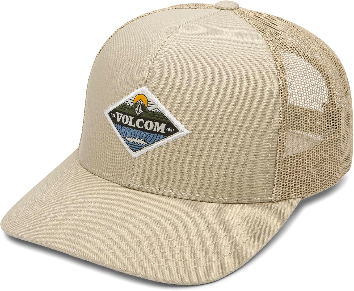 Volcom Men's Mesh Trucker Hat - Adjustable Snapback Cap, Breathable Structured Front Panel A Frame Light Khaki
