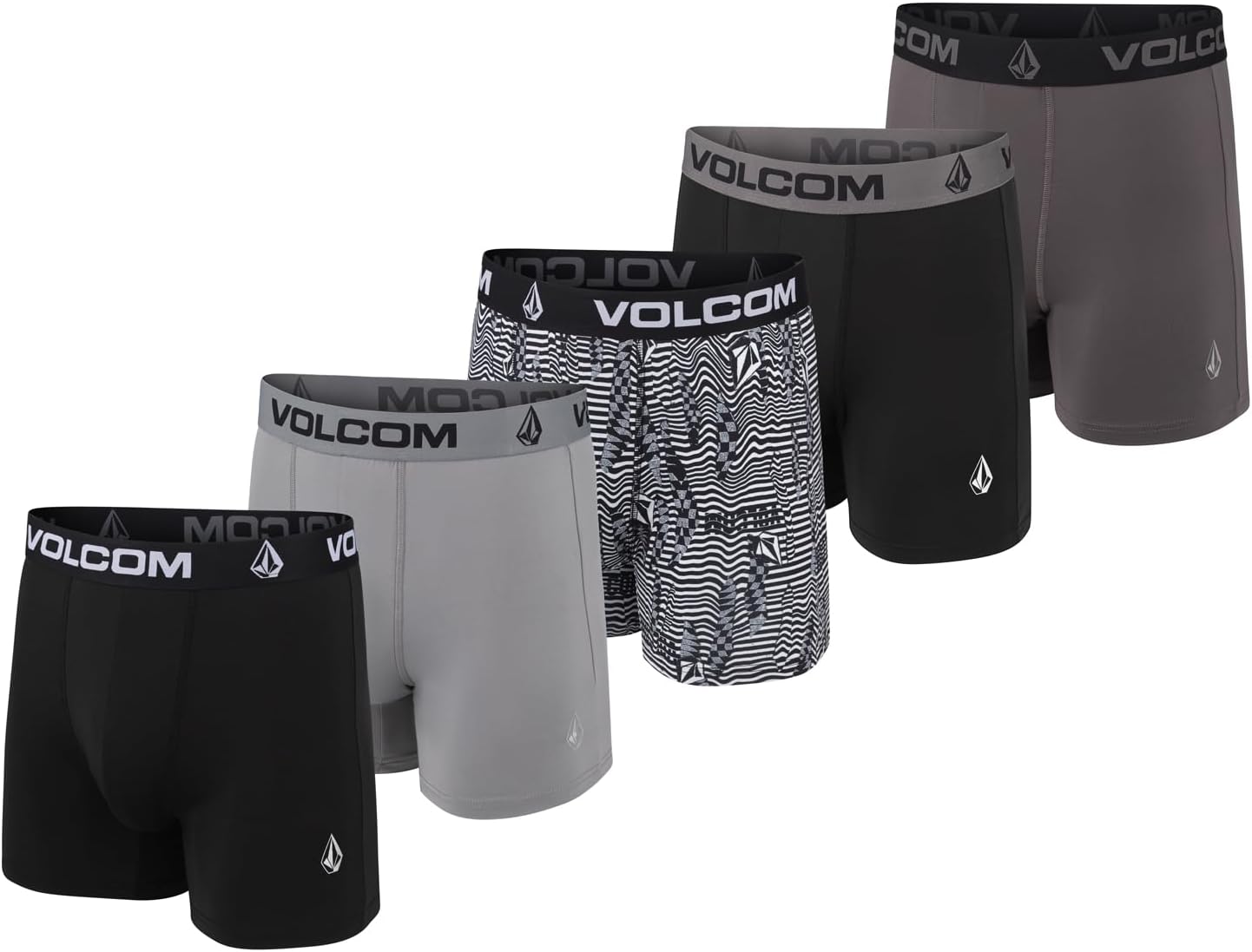 Volcom Mens Boxer Briefs 5 Pack Poly Spandex Performance Boxer Briefs Underwear BlackGreyBlack-whiteBlackGrey